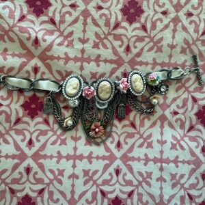 Vintage Charm Bracelet with Cameo and Floral Accents